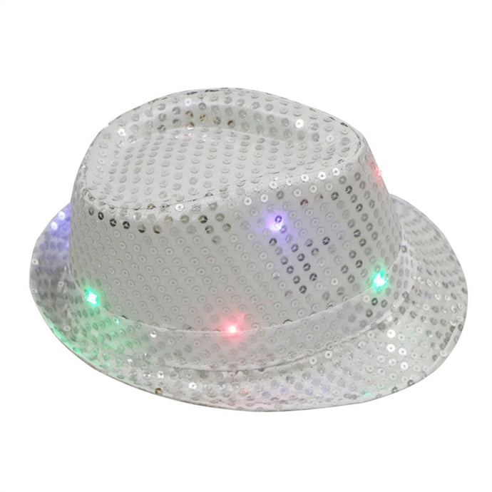 Unisex Flashing LED Hat Jazz Hats for Adult with Glitter Sequins for Party Costume
