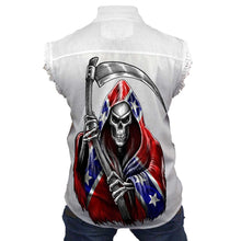 Men's Confederate Rebel Flag Sleeveless Denim Vest Confederate Rebel Flag Grim Reaper Biker Shirt