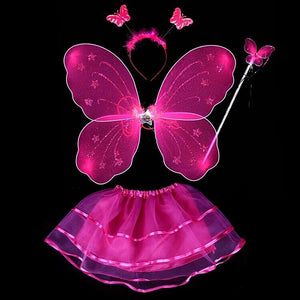 4Pcs Fairy Princess Kids Costume Sets Butterfly Wings Wand Headband Tutu Skirt