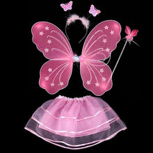 4Pcs Fairy Princess Kids Costume Sets Butterfly Wings Wand Headband Tutu Skirt