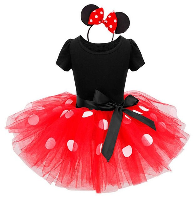 2017 Summer Kids Gift Cartoon Minnie Party Dress Fancy Costume Cosplay Girls Minnie Dress+Headband 9M-6Y Infant Baby Clothes Red
