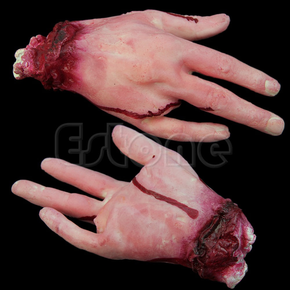 HALLOWEEN FAKE BLOODY HAND LATEX 4 FINGER HORROR PROP DECOR TRICK TOY NOBLE