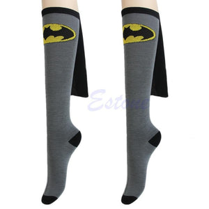 HOT Unisex Super Hero Superman Batman Knee High With Cape Soccer Cosplay Socks