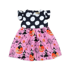 Toddler Baby Girls Halloween Pumpkin Cartoon Princess Dress Ruffles Sleeve 2017 Casual Kids Dresses for Girls Clothes Costumes