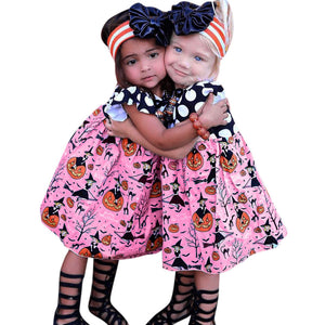 Toddler Baby Girls Halloween Pumpkin Cartoon Princess Dress Ruffles Sleeve 2017 Casual Kids Dresses for Girls Clothes Costumes