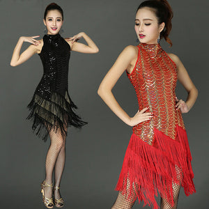 New Arrival Sequins Tassel Latin Dance Suits Costume women Fringe Ballroom Tango Samba Rumba Clothes latin dance sequins Skirt