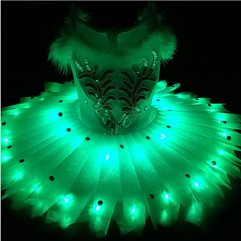 Children 's Ballet Dress - LED dance costumes gril swan ballet tutu skirt kid's dancing costumes 3 colors XXXS-XXXL Stage show